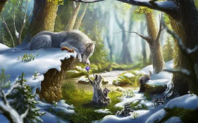 Лес с фантастическими животными …» — создано в Шедевруме