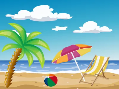 Иллюстрация лето, море, солнце, пляж в стиле компьютерная графика |