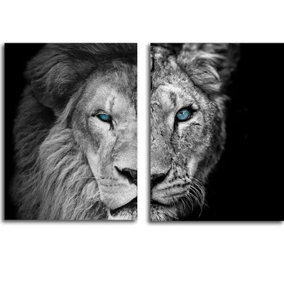Комплект картин на холсте LOFTime Лев и львица половинки 30*40 купить по  цене 1171 ₽ в интернет-магазине Детский мир