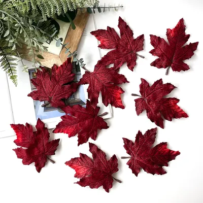 Листья клёна искусственные, осенние, двойные, зелёные с красными оттенками,  лист 8 см., набор 20 шт. (40 листочков). – купить в Казани | «С Нежностью»