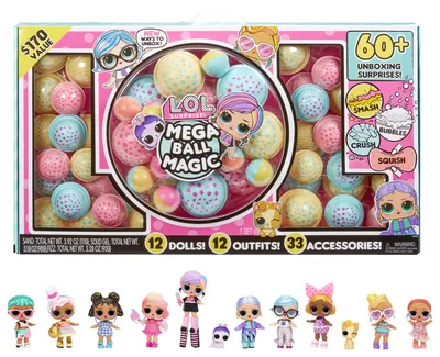 LOL Surprise Mega Ball Magic w/ 12 Collectible Dolls, 60+ Surprises, 4  Unboxing Experiences, Squish Sand, Bubbles, Gel Crush, Shell Smash, Limited  Edition Doll - Walmart.com
