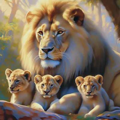 Львята растут и вместе учатся охотиться» — создано в Шедевруме