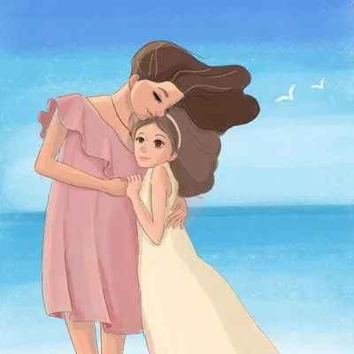 Мама и дочка у моря | Иллюстрации, Рисунок, Открытки
