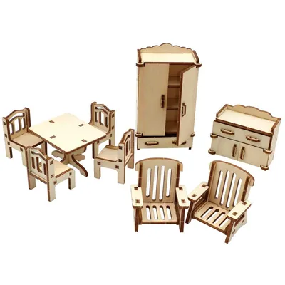 Набор для сборки: обеденный стол и три стула для кукол формата 1/6, мебель  для кукол барби, кукольная мебель, столовая, деревянная заготовка, кукольный  домик, миниатюрный стол и стульчики