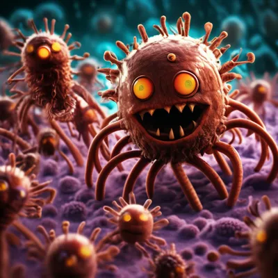 микробы и вирусы под микроскопом Иллюстрация штока - иллюстрации  насчитывающей клетка, грипп: 272340986