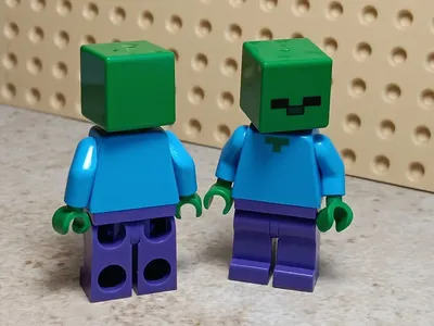 LEGO Zombie Minecraft Block Square Head Green Blue Shirt Purple Legs  Minifigure | eBay