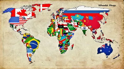 Фотообои Карта мира с флагами стран купить на стену • Эко Обои