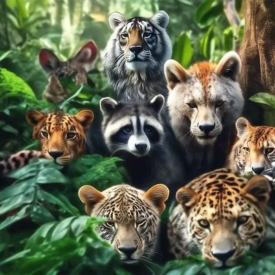 Много разных животных в джунглях …» — создано в Шедевруме