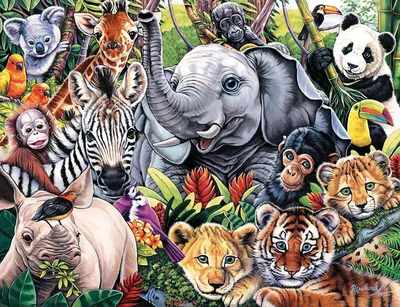 Много животные на острове иллюстрация вектора. иллюстрации насчитывающей  флора - 81529861