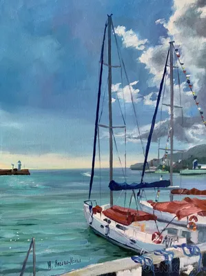 Фотография naval art Море Природа Яхта Живопись Парусные облако