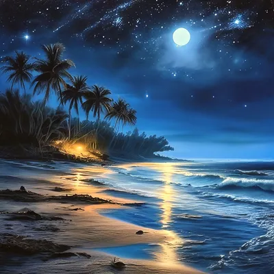 Картинки Море Природа Луна Ночь Горизонт
