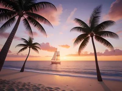 Картина \"Пальмы, море и закат\" | Интернет-магазин картин \"АртФактор\"