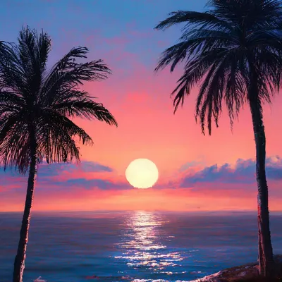 Картинки море пальмы закат фотографии