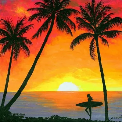 Море пальмы закат , реалистично, …» — создано в Шедевруме