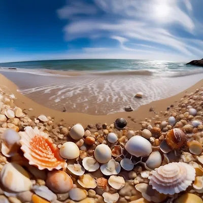 Ракушки на песке морского побережья генеративный ии | Премиум Фото