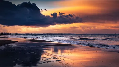 Обои море, пляж, закат, сумерки, вода, отражение картинки на рабочий стол,  фото скачать бесплатно