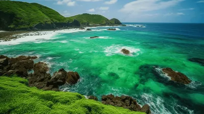 побережье на острове в японии, красивое изумрудно зеленое море, Hd  фотография фото, вода фон картинки и Фото для бесплатной загрузки