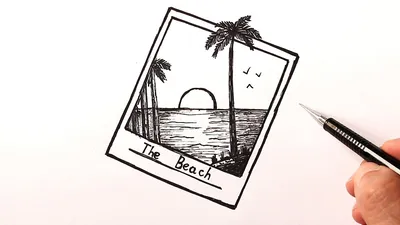 How to draw a beach and sea | Simple drawings for sketching - YouTube