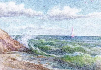Рисунки моря для срисовки (100 фото)