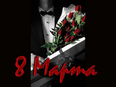 Обои на рабочий стол Мужчина с букетом красных роз и подарком на 8 марта,  обои для рабочего стола, скачать обои, обои бесплатно