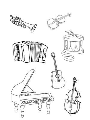 Картинка Музыкальные инструменты раскраска А4 для девочек | RaskraskA4.ru