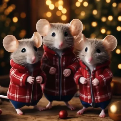 Семья мышей празднуют новый год …» — создано в Шедевруме