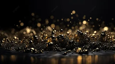 золотые капли падают на черный фон, 3d рендеринг золотой блеск с боке на черном  фоне, Hd фотография фото фон картинки и Фото для бесплатной загрузки
