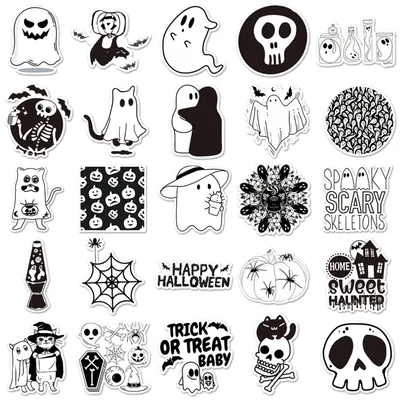 Черно-белые Мультяшные наклейки на Хэллоуин, 10/30/50 шт. | AliExpress