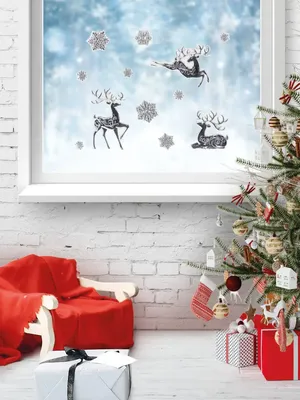 Новогодние наклейки на окна украшения для интерьера Олень China Dans  17198390 купить в интернет-магазине Wildberries