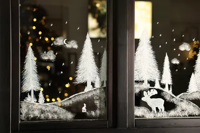 Украшения окон на Новый год, 50 фото-идей для декора окна к 2024 году