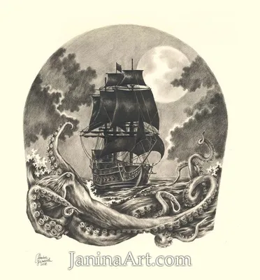 Пират осьминога, пиратский корабль, карта сокровища Тема пирата графиков  Иллюстрация вектора - иллюстрации насчитывающей туризм, перемещение:  124429223