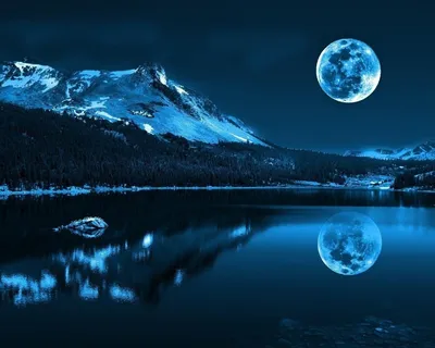 Природа, горы, озеро, луна, отражение обои для рабочего стола, картинки,  фото, 1280x1024.