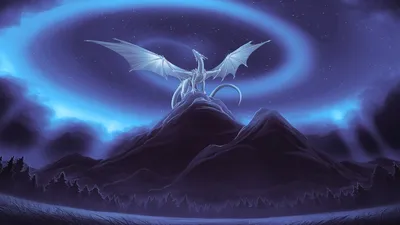 Белый дракон на ночном холме - обои на рабочий стол