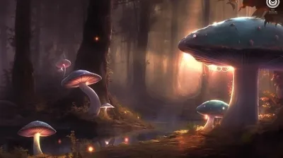 Магический гриб в сказочном лесу - Мистическая атмосфера - Бесплатные обои  на рабочий стол | Творчество с Искусственным Интеллектом | Дзен