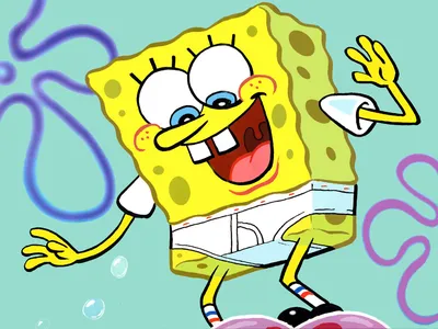 Обои на рабочий стол Бегущий Спанч Боб / Sponge Bob на цветном фоне, обои  для рабочего стола, скачать обои, обои бесплатно