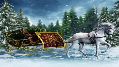 Картинка Зима, сани, красивые, лошади, снег HD фото, обои для рабочего стола