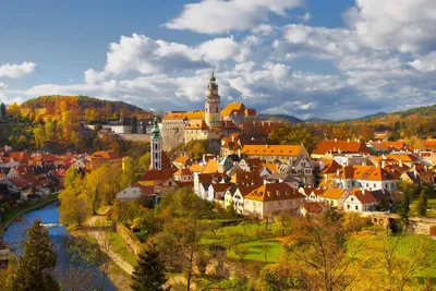 Colorful Autumn Mountain City in the Czech Republic