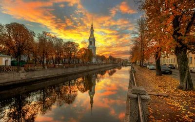 Обои река, закат, город, осень, россия для рабочего стола #204383