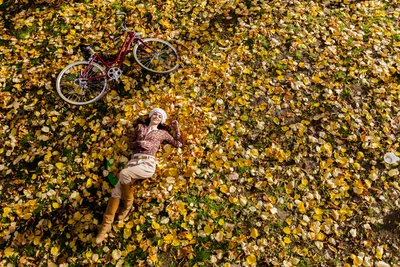Обои для рабочего стола лист Лежит велосипеды Осень Отдых 4000x2667