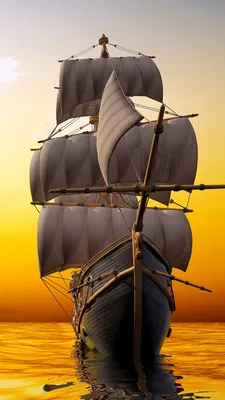 Картинки Море 3D Графика корабль Рассветы и закаты 1080x1920