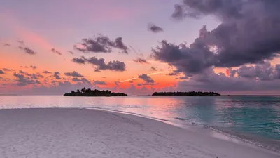 Обои песок, пляж, океан, закат, небо, горизонт картинки на рабочий стол,  фото скачать бесплатно