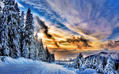 Зима, Природа, Горы, Снег, Ель (5120x3413) - обои для рабочего стола