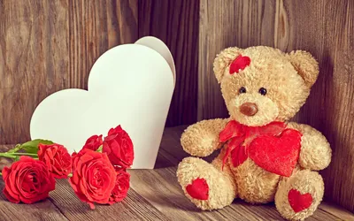 Обои Праздничные День Святого Валентина, сердечки, любовь, обои для рабочего  стола, фотографии праздничные, день святого валентина, сердечки, любовь,  valentine's, day, love, heart, romantic, roses, teddy, bear, любовь, розы,  цветы, мишка Обои для