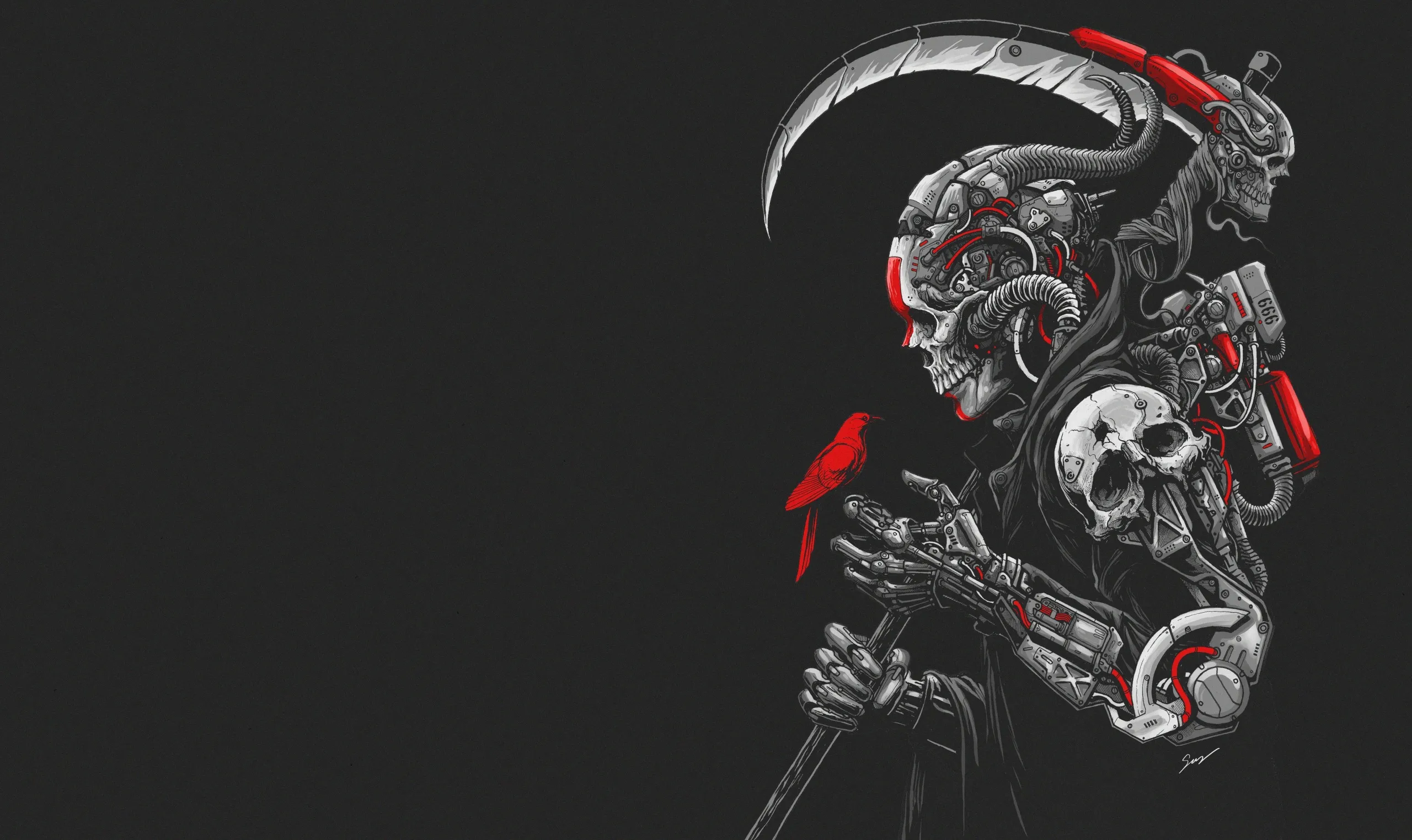Фотографии Черепа Коса (оружие) Образ смерти DEATH MACHINE 2560x1523