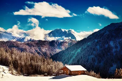 Картинки Австрия Serfaus гора Зима Природа Леса Снег Пейзаж Здания