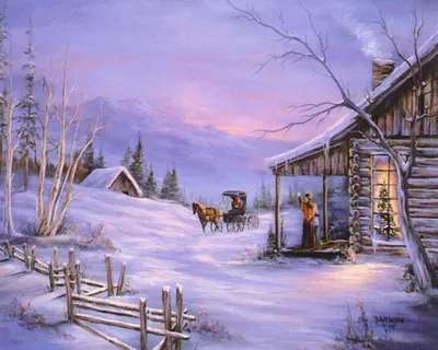 Деревня зимой арт - 32 фото