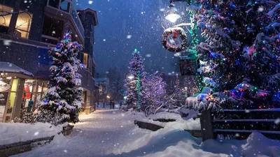 Обои рождество, новый год, зима, улица, снегопад, настроение картинки на рабочий  стол, фото скачать бесплатно