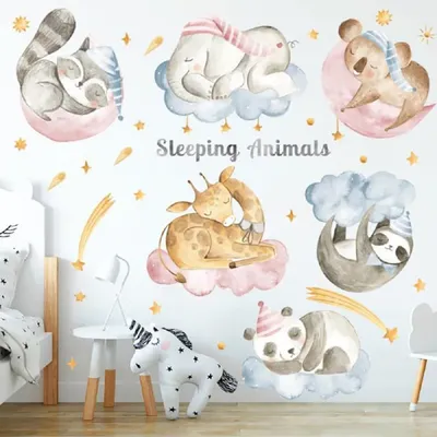 Интерьерные наклейки на стену \"Милые животные\" детские наклейки для  детского сада на шкаф купить по цене 189 ₽ в интернет-магазине KazanExpress