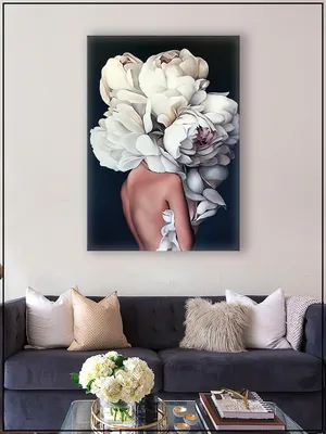 Картина на стену для интерьера \"Девушка с цветами на голове\" на натуральном  холсте 38*55 см - купить по низкой цене в интернет-магазине OZON (484177411)