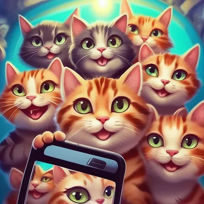 Кошки смотрят в камеру телефона и …» — создано в Шедевруме